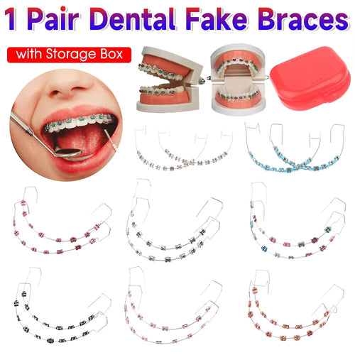 1 Pair Temporary Tooth Decoration Dental Fake Braces with Metal Wires & Bracket Dental Metal Bracket Dental Tool for Tooth Decor